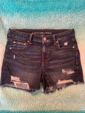 American Eagle Outfitters Dark Blue Distressed Denim Cutoff Shorts